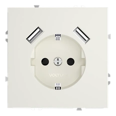 Изображение Розетка встраиваемая VOLTUM S70 с заземлением и защитными шторками 16А с USB A+A (хлопок)